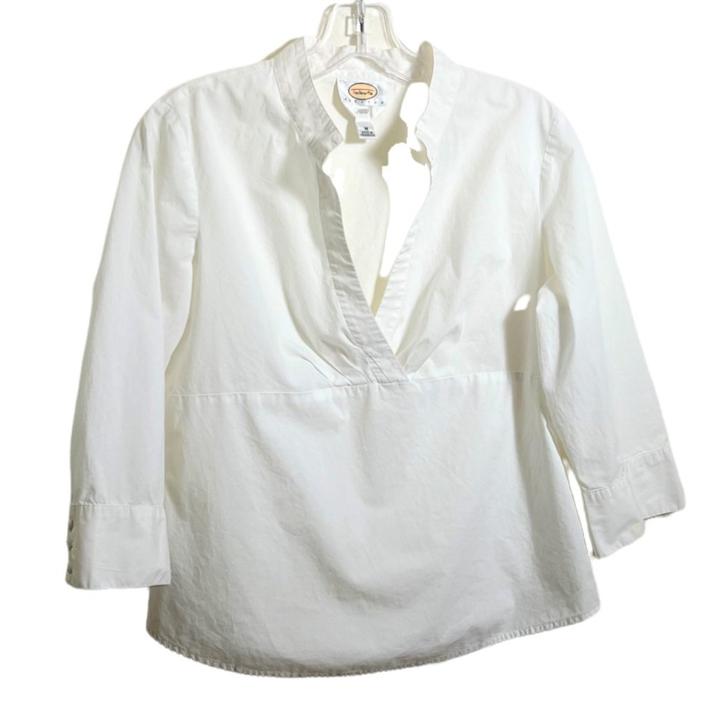 Talbots Petites White Cotton Blouse, 3/4 Sleeve, Size M